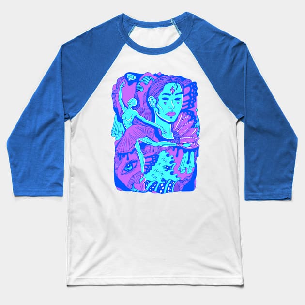 Blue Ballerina Baseball T-Shirt by kenallouis